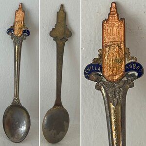 Vtg Travel Souvenir Spoon Sevilla Espana Seville Spain Giralda Bell Tower NO8DO